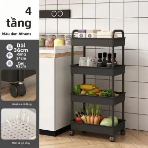 Xe Đẩy Di Động 3/4 Tầng - Xe Đẩy Đa Năng Nhà Bếp Phòng Tắm Có Bánh Xe Khung Nhựa Giá Để Đồ Gia Dụng