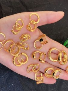 Fashionable Simple Sand Gold Womens Non-fading Ear Cuffs Fat Heart Smooth Surface Ear Hoops Allergy-resistant Thick Gold Earring Drop