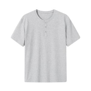 Loose Fit American Retro Mens Polo Shirt Short Sleeve Henry Collar T-Shirt Summer Trendy Dark Blue Casual Designer Brand