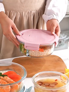 保温饭盒 便当盒 2026 Glass Container Microwave Lunch Box Circle Mangkuk Tingkat Tempat Simpan Makanan 玻璃饭盒