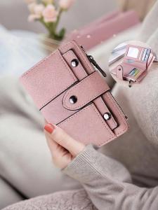 Ví Da Ngắn Thời Trang Cho Nữ 2025 Ví Đựng Tiền Xu Đa Chức Năng Có Khóa Kéo Đựng Nhiều Thẻ Ví Da PU Vuông Màu Trơn