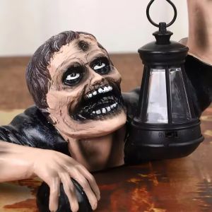 Đèn LED Hình Xác Sống Trang Trí Halloween Đồ Trang Trí Kinh Dị Bằng Nhựa Resin Với Đèn Chuyển Động Dùng Cho Sân Vườn Ngoài Trời Làm Chim Xua Đuổi