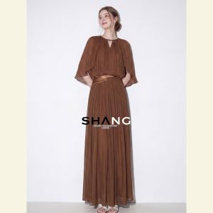 SHANGSHA | Elegant High Intellectual Design Unique Beautiful Cape Style Textured Chiffon Dress