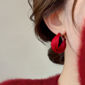 YICAN | Red Minimalist Twist Earrings S925 Silver