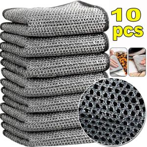 5/10pcs Multipurpose Wire Dishwashing Rags Rust Removal Cleaning Cloth Kitchen Magic Dishwashing Towel Metal Steel Wire Cleaning Rag Microwave Stove Clean Tools