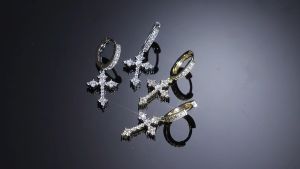 1pc Minimalist Earring Cool Pink Rhinestone Zircon Cross Earrings For Women Korean Fashion Earring Daily Birthday Party Jewelry Gifts