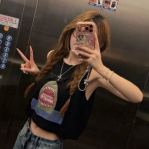 VKSOD | Summer Korean Style Loose Sleeveless Vest Womens Casual Blouse and Straight Denim Shorts Set
