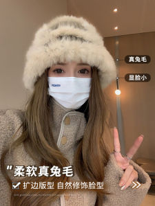 Warm Thick Plush Knit Hat for Women with Rabbit Fur Earmuffs Ideal for Autumn Winter Seasons Versatile Style for Youth and Middle-aged