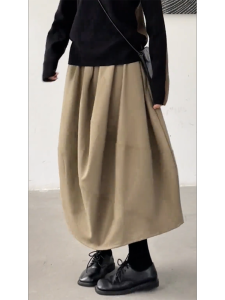 MANMI | Chân Váy Xòe Cao Waisted Màu Khaki Mới Thu