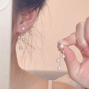 Elegant Gold Pearl Tassel Earrings Womens Fashion Small Niche Design High-End Studs Stylish Versatile Ear Jewelry