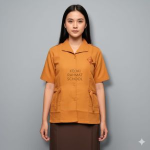 Baju Pramuka SD Perempuan Lengan Pendek Panjang Tali Gesper Bahan Sunwash Twist Licin Merk Martin
