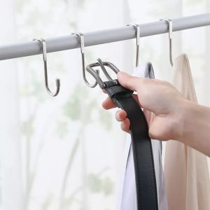 Free Gift S-type Door Hanger Short Long Dual Hook Clothes Stainless Steel Hook Door Back Wall Mounted Hooks Free Punching Cabinet Hanger