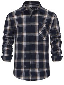M-3XL Mens Pure Cotton Flannel Shirts Long Sleeve Single Pocket Casual Plaid Thick Soft Cozy Brushed Shirts Blouse Men Clothing