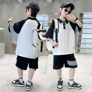 Boys Summer Polo Shirt Short Sleeve Set Casual Wear Cotton Blend Comfortable Clothing for Big Kids Trendy And Stylish Outfit