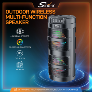 ZQS-2401 Portable Bluetooth Speaker 4-inch Rechargeable with BT USB TF FM RGB Colorful Lights Built-in Battery for Outdoor Use
