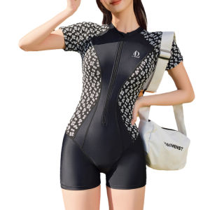 Lyseacia đồ bơi khối màu trắng màu đen cho phụ nữ quần vợt phong cách xếp li váy bơi tay ngắn khoá kéo Áo tắm một mảnh thể thao khiêm tốn Bộ Đồ Tắm với vải co giãn beachwear hồ bơi hợp thời trang đồ bơi