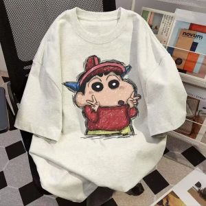 Bandai | 2026 Summer Fashion Crayon Shin Chan Print Casual Womens Kids T-shirt Short Sleeve Street Y2k Harajuku Loose Round Neck T-shirt