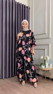 One Set Wanita Jumbo Rayon Premium Mewah Stelan CP India Gold Trendy Resleting Depan Busui Terbaru