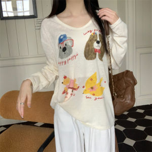 Woman Summer Cartoon Print Sun Protection Shirt Girls Ladies Loose Top Student Long Sleeve Women Lightweight Casual Base T-Shirt