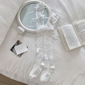 Ballet Style Womens Long Tube Socks with Ribbon Butterfly Knot Sweet School Uniform JK Leggings Thin Velvet High Tube Socks