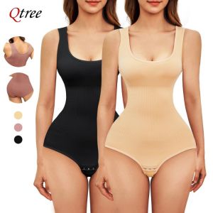 Qtree Women Seamless Shapewear Bodysuit Tummy Control Full Body Shaper Panties Waist Trainer Slimming Hooks Leotard Jumpsuits