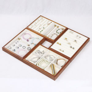 Vintage Jewelry Display Tray Multipurpose Earrings Ring Necklace Bracelet Plate Wooden Storage Trays Counter Jewellery Organizer
