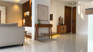 Lagom Home Store Meja Konsol Kayu Jati dengan Laci dan Rak Anyaman Loom