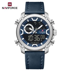 Naviforce | New NAVIFORCE Super Cool Style Mens Wristwatch Dual Display Time Genuine Leather 3ATM Waterproof Alarm Clock Mode Boys Watch