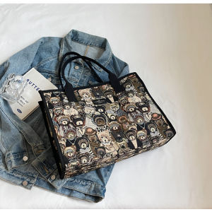 กระเป๋าใส่ข้าวกลางวันผ้าใบลายการ์ตูนสุดน่ารัก ความจุขนาดใหญ่ กระเป๋าใส่ข้าวหมูพกพาสำหรับทำงานสไตล์เกาหลี