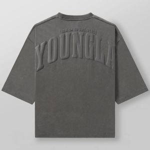 American Style Loose Elastic Mens Short Sleeve Fitness T-Shirt round Neck Casual Foamed Letter Print Cotton Running Training