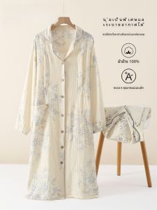 Pure ผ้าฝ้าย Gauze Maternity Nightgown Nursing ชุดนอน ฤดูใบไม้ผลิ ฤดูใบไม้ร่วง ฤดูหนาว หญิงตั้งครรภ์ ชุดนอน พิเศษสําหรับการตั้งครรภ์