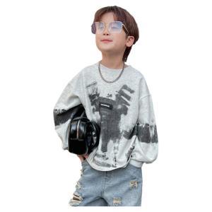 Cool Street Style Fleece Lined Long Sleeve Boys Hoodie Korean Fashion Baby Boys Autumn Winter Casual Loose Fit Cotton Tshirt
