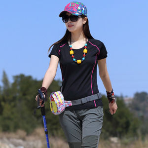 เสื้อยืดแห้งเร็วสำหรับผู้หญิง แขนสั้น คอตั้ง ระบายอากาศได้ดี น้ำหนักเบา ป้องกันแมลง สำหรับการเดินป่า วิ่ง ฟิตเนส รำ ออกกำลังกาย กลางแจ้ง