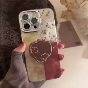 Telescopic vase holder splicing color retro flower phone case for iPhone 16 15 14 13 12 11 Pro Max Plus casing Full coverage anti fall protective cover for iPhone13 case