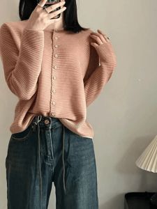 Elegant Solid Color Long Sleeve Knitted Shirt Autumn Fashion New Korean Loose Simple Multi-Button Anti-Aging Top for Women