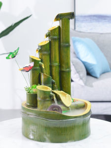 Bring In Wealth and Treasure Bamboo Water Fountain Fengshui Wheel Decoration Humidifier Creative Living Room Office Indoor Small Rockery Decorations