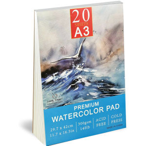 Watercolour Paper A3/A4/A5 300gsm - Professional Artists Water Colour Pad with 20 Sheets - Art Paper for Mixed Media Drawing