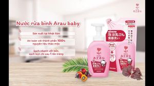 Nước rửa bình sữa và núm ti cho bé Arau Baby chiết xuất lá tía tô an toàn - Monnie Kids