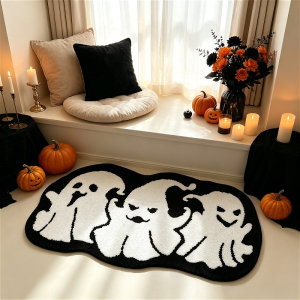 VIKAMA Halloween Ghost Bath Mat Soft Plush Absorbent Non Slip Rug Cute Spooky Floor Mat Bathroom Bedroom Holiday Home Decor