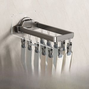 Foldable Suction Cup Socks Drying Rack Balcony Wall Mounted No Drilling Multi-clamp Home Use Metal Clothes Drying Holder