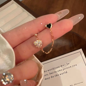 Elegant Tassel Color Block Heart Shaped Double Piercing Ear Cuff Integrated Fashion Jewelry for Women Fresh out New Style