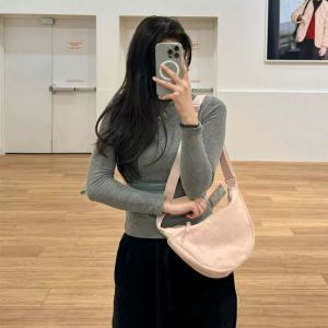 Macaron Color Canvas Dumpling Bag Womens Crossbody Shoulder Bag Commuter Versatile Summer New Style Urban Minimalist Tote Bag