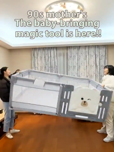 Playpen for Baby with Security Door Lock & Suction Cups Toddler Bed Fence Safety Baby Playpen