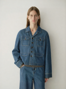 INSIS FEMME | Cotton Vintage Collar Contrast Stitching Denim Jacket