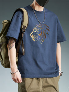 New 2025 Mens Cotton T-Shirt Short Sleeve Loose Fit round Neck Casual Style Breathable Sweat Absorbent Anti-Wrinkle Printed