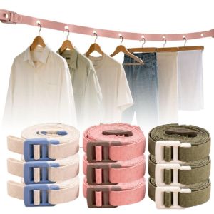 Adjustable Woven Strap Clothes Drying Rope / Portable Retractable Laundry Line / Windproof Nylon Strap with Buckles / Ideal for Hotel Camping RV Balcony