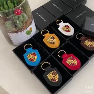 Porsche Keychain Cayenne 911 718 Palamera Macan Car Key Case Pendant Leather Logo Shield Chain