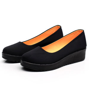 Spring and Autumn Old Beijing Cloth Shoes Womens Thin Shoes Black Work Shoes Thick Sole Bottom Waterproof Platform Ceremonial Shoes Non-Slip Muffin
