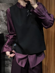 UYFY | Áo vest không tay cổ tròn màu đen phong cách mới Trung Hoa cổ điển thời trang đa năng cho nữ đầu thu phong cách mới chất liệu polyester