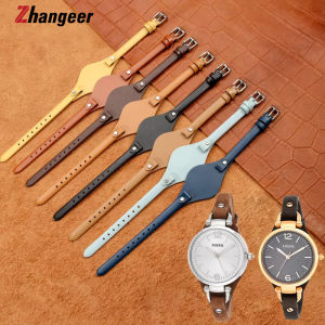 Zhangeer สายรัดหนังแท้8มม.สำหรับฟอสซิล ES3077 3262 2830 3060 4176 4119 4026 4340กีฬาผู้หญิงสร้อยข้อมือห่วงสายนาฬิกาเปลี่ยนได้